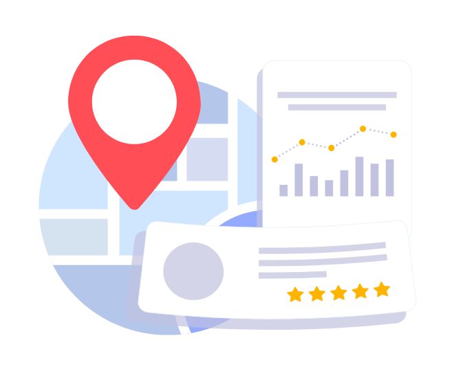 Local Search Marketing concept. Digital marketing based on location, customer ratings and reviews. Local SEO for small businesses